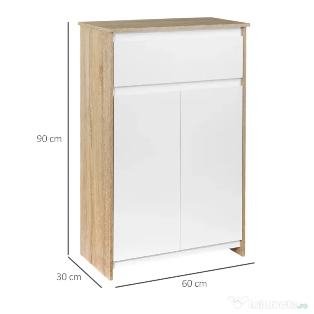 Kleankin Mobilier de Baie Multifuncțional, Combinație Dulap și Sertar, Design Modern în Nuanțe de Lemn și Alb, 60x30x90 cm | Aosom Romania