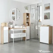 Kleankin Mobilier de Baie Multifuncțional, Combinație Dulap și Sertar, Design Modern în Nuanțe de Lemn și Alb, 60x30x90 cm | Aosom Romania