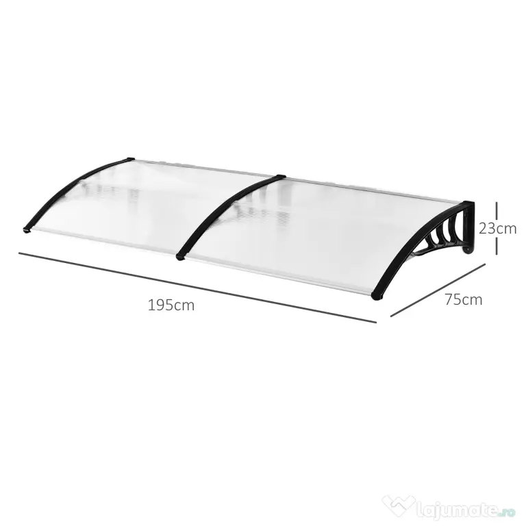 Outsunny Copertină Laterală de Exterior din Policarbonat și Aluminiu, 195x75x23 cm, Transparent | Aosom Romania
