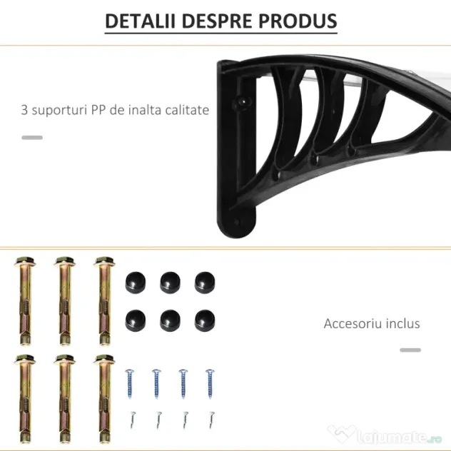 Outsunny Copertină Laterală de Exterior din Policarbonat și Aluminiu, 195x75x23 cm, Transparent | Aosom Romania