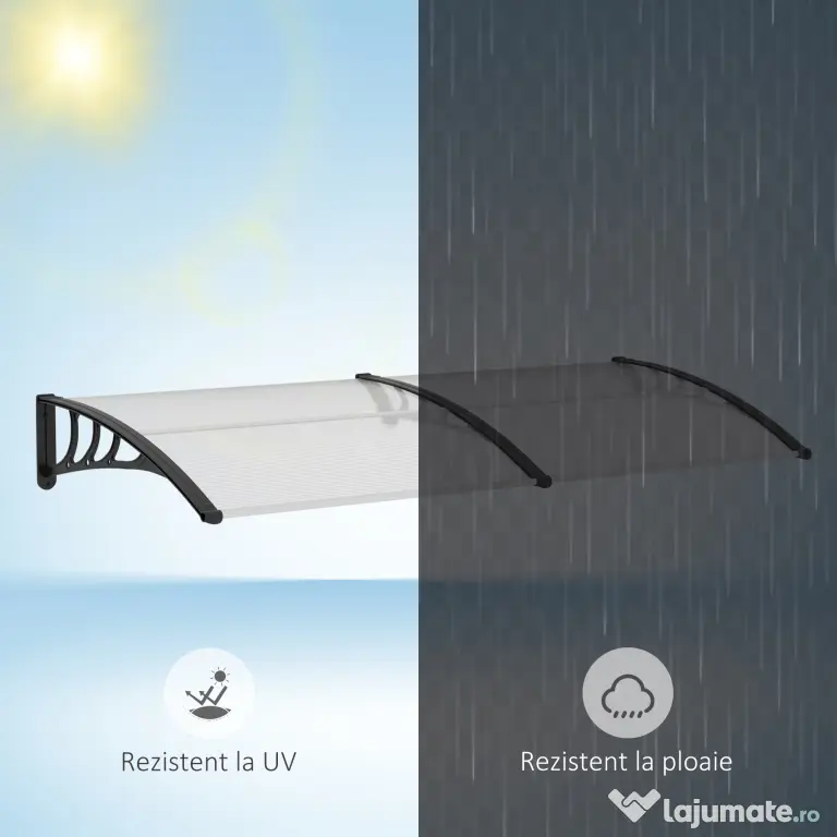 Outsunny Copertină Laterală de Exterior din Policarbonat și Aluminiu, 195x75x23 cm, Transparent | Aosom Romania