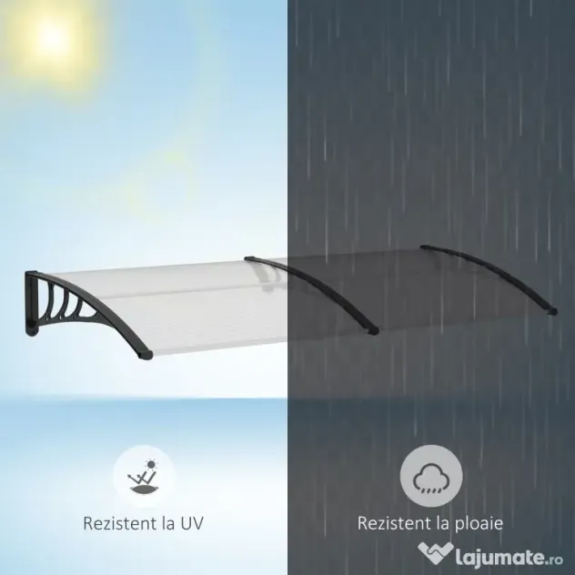 Outsunny Copertină Laterală de Exterior din Policarbonat și Aluminiu, 195x75x23 cm, Transparent | Aosom Romania