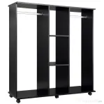 HOMCOM Dulap cu 5 Rafturi, Cuier Cărucior cu Roti și 2 Bare Umerașe, Organizator Cuier Mobil pentru Haine, Metal și Lemn, 120x40x128cm, Negru