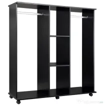 HOMCOM Dulap cu 5 Rafturi, Cuier Cărucior cu Roti și 2 Bare Umerașe, Organizator Cuier Mobil pentru Haine, Metal și Lemn, 120x40x128cm, Negru