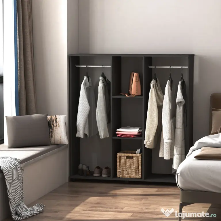 HomCom dulap haine cu 5 rafturi, 120x40x128 cm, negru | Aosom Romania