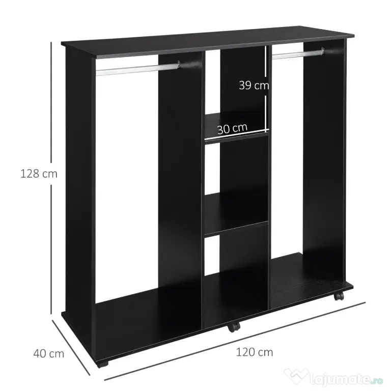 HomCom dulap haine cu 5 rafturi, 120x40x128 cm, negru | Aosom Romania