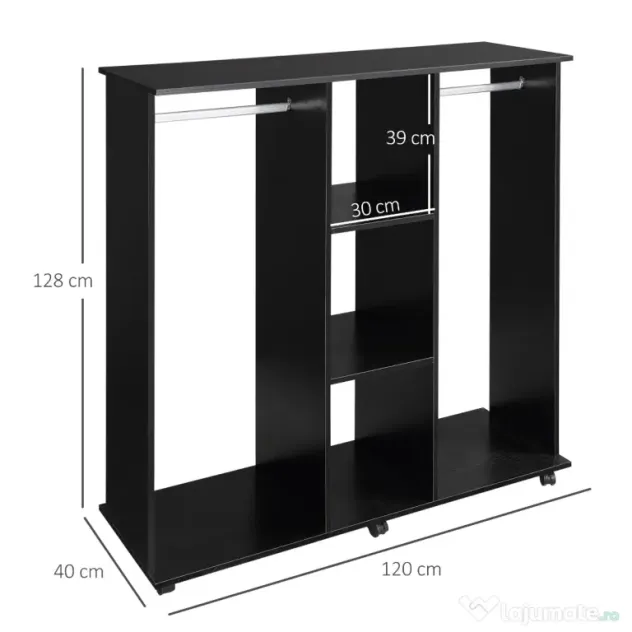 HomCom dulap haine cu 5 rafturi, 120x40x128 cm, negru | Aosom Romania