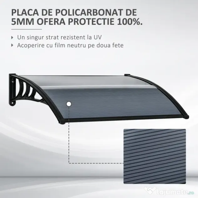 Outsunny copertina policarbonat anti-UV, 100x80 cm, negru | Aosom Romania