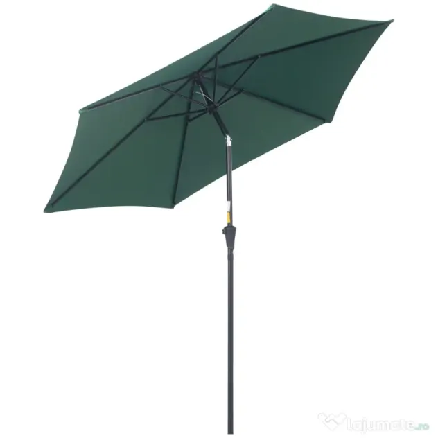 Outsunny Umbrelă Reclinabilă pentru Plajă și Grădină, Aluminiu și Poliester, Φ2.6×2.35m, Verde Închis | Aosom Romania
