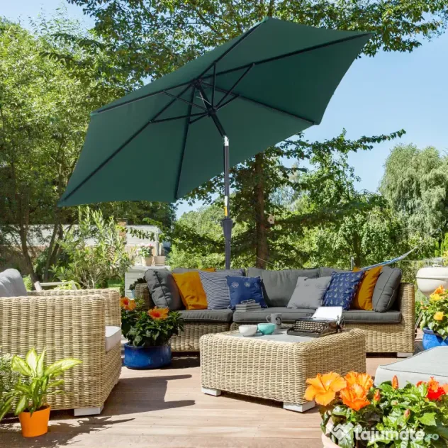 Outsunny Umbrelă Reclinabilă pentru Plajă și Grădină, Aluminiu și Poliester, Φ2.6×2.35m, Verde Închis | Aosom Romania