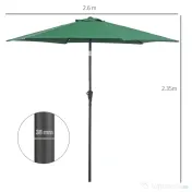 Outsunny Umbrelă Reclinabilă pentru Plajă și Grădină, Aluminiu și Poliester, Φ2.6×2.35m, Verde Închis | Aosom Romania 