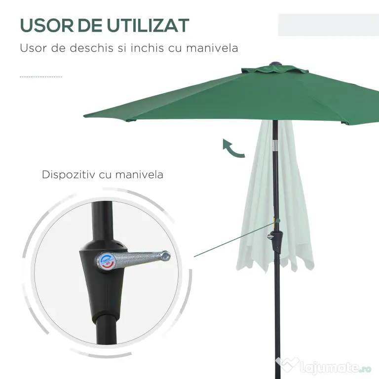 Outsunny Umbrelă Reclinabilă pentru Plajă și Grădină, Aluminiu și Poliester, Φ2.6×2.35m, Verde Închis | Aosom Romania