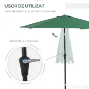 Outsunny Umbrelă Reclinabilă pentru Plajă și Grădină, Aluminiu și Poliester, Φ2.6×2.35m, Verde Închis | Aosom Romania 