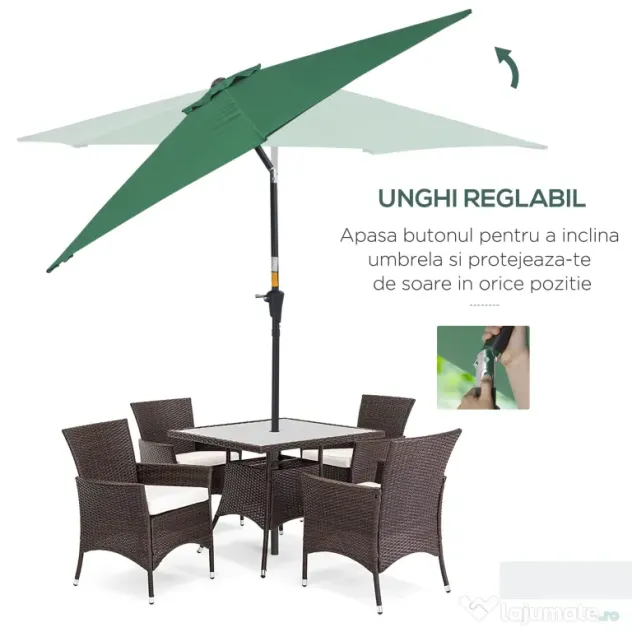 Outsunny Umbrelă Reclinabilă pentru Plajă și Grădină, Aluminiu și Poliester, Φ2.6×2.35m, Verde Închis | Aosom Romania