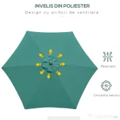Outsunny Umbrelă Reclinabilă pentru Plajă și Grădină, Aluminiu și Poliester, Φ2.6×2.35m, Verde Închis | Aosom Romania 