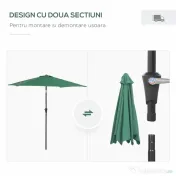 Outsunny Umbrelă Reclinabilă pentru Plajă și Grădină, Aluminiu și Poliester, Φ2.6×2.35m, Verde Închis | Aosom Romania 