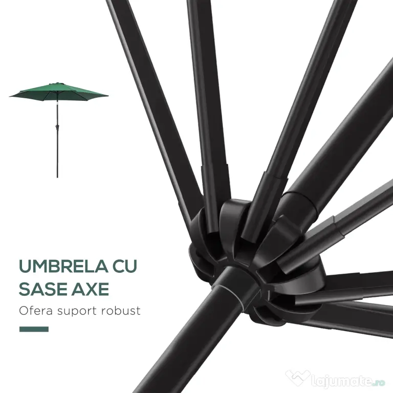 Outsunny Umbrelă Reclinabilă pentru Plajă și Grădină, Aluminiu și Poliester, Φ2.6×2.35m, Verde Închis | Aosom Romania