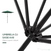Outsunny Umbrelă Reclinabilă pentru Plajă și Grădină, Aluminiu și Poliester, Φ2.6×2.35m, Verde Închis | Aosom Romania 