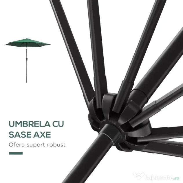 Outsunny Umbrelă Reclinabilă pentru Plajă și Grădină, Aluminiu și Poliester, Φ2.6×2.35m, Verde Închis | Aosom Romania