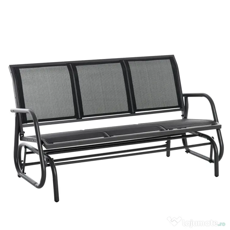 Outsunny Banca Leagan de Gradina cu 3 locuri, schelet Metalic si Tesatura transpiranta, Negru | Aosom Romania