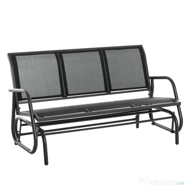 Outsunny Banca Leagan de Gradina cu 3 locuri, schelet Metalic si Tesatura transpiranta, Negru | Aosom Romania