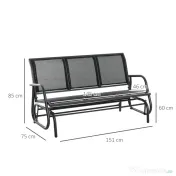 Outsunny Banca Leagan de Gradina cu 3 locuri, schelet Metalic si Tesatura transpiranta, Negru | Aosom Romania 