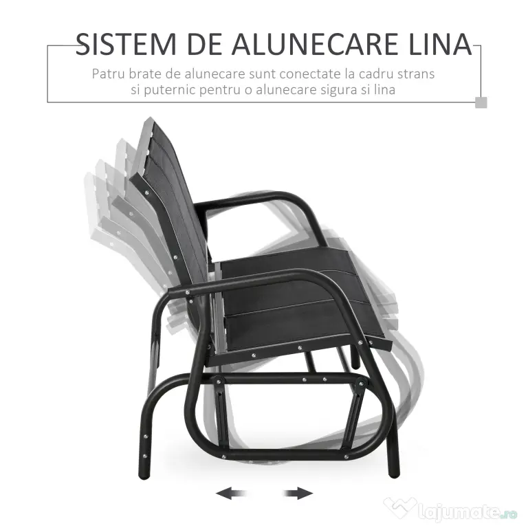Outsunny Banca Leagan de Gradina cu 3 locuri, schelet Metalic si Tesatura transpiranta, Negru | Aosom Romania