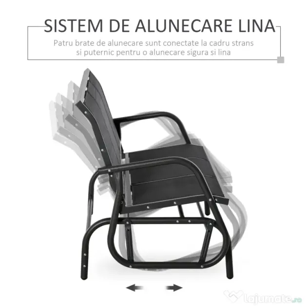 Outsunny Banca Leagan de Gradina cu 3 locuri, schelet Metalic si Tesatura transpiranta, Negru | Aosom Romania