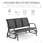 Outsunny Banca Leagan de Gradina cu 3 locuri, schelet Metalic si Tesatura transpiranta, Negru | Aosom Romania 