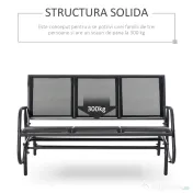 Outsunny Banca Leagan de Gradina cu 3 locuri, schelet Metalic si Tesatura transpiranta, Negru | Aosom Romania 