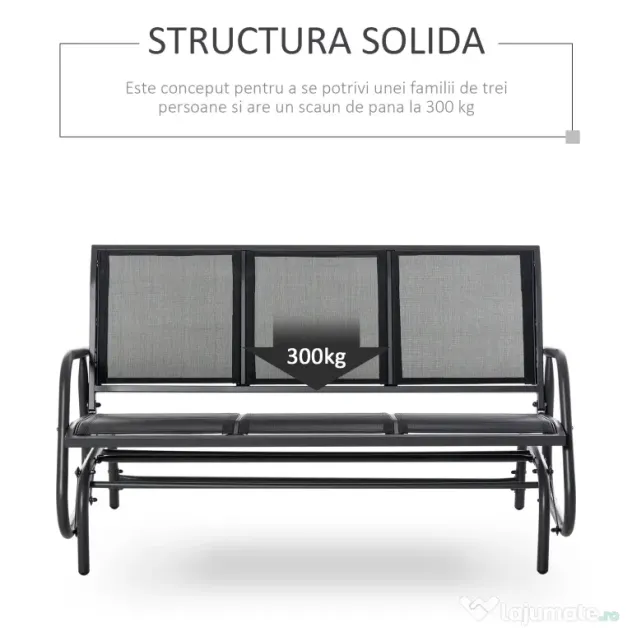 Outsunny Banca Leagan de Gradina cu 3 locuri, schelet Metalic si Tesatura transpiranta, Negru | Aosom Romania