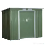 Outsunny Casuta de gradina din otel cu acoperis inclinat, usa glisanta dubla si orificii de aerisire, 213x130x173 cm | Aosom Romania 