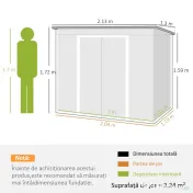 Outsunny Casuta de gradina din otel cu acoperis inclinat, usa glisanta dubla si orificii de aerisire, 213x130x173 cm | Aosom Romania 