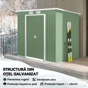 Outsunny Casuta de gradina din otel cu acoperis inclinat, usa glisanta dubla si orificii de aerisire, 213x130x173 cm | Aosom Romania 