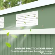 Outsunny Casuta de gradina din otel cu acoperis inclinat, usa glisanta dubla si orificii de aerisire, 213x130x173 cm | Aosom Romania 