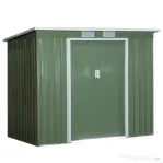 Outsunny Magazie de gradina din otel cu acoperis inclinat, usa glisanta dubla si orificii de aerisire, 213x130x173 cm, verde