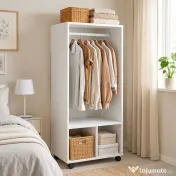 HOMCOM Cuier cu Bară din Aluminiu și 2 Rafturi Deschise, 60x40x128 cm, Alb | Aosom Romania 