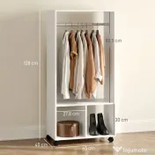 HOMCOM Cuier cu Bară din Aluminiu și 2 Rafturi Deschise, 60x40x128 cm, Alb | Aosom Romania 