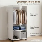 HOMCOM Cuier cu Bară din Aluminiu și 2 Rafturi Deschise, 60x40x128 cm, Alb | Aosom Romania 