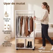 HOMCOM Cuier cu Bară din Aluminiu și 2 Rafturi Deschise, 60x40x128 cm, Alb | Aosom Romania 