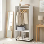 HOMCOM Cuier cu Bară din Aluminiu și 2 Rafturi Deschise, 60x40x128 cm, Alb | Aosom Romania 