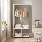 HOMCOM Cuier cu Bară din Aluminiu și 2 Rafturi Deschise, 60x40x128 cm, Alb | Aosom Romania 