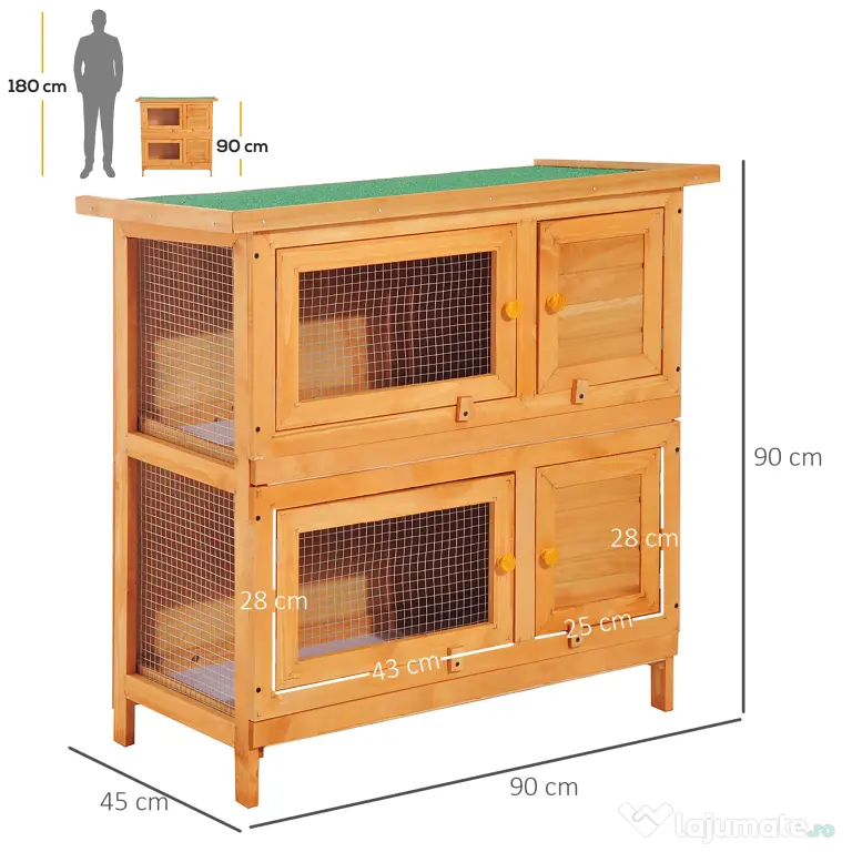PawHut cusca de exterior pentru iepuri, lemn brad 90x45x90cm | Aosom Ro