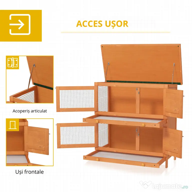PawHut cusca de exterior pentru iepuri, lemn brad 90x45x90cm | Aosom Ro