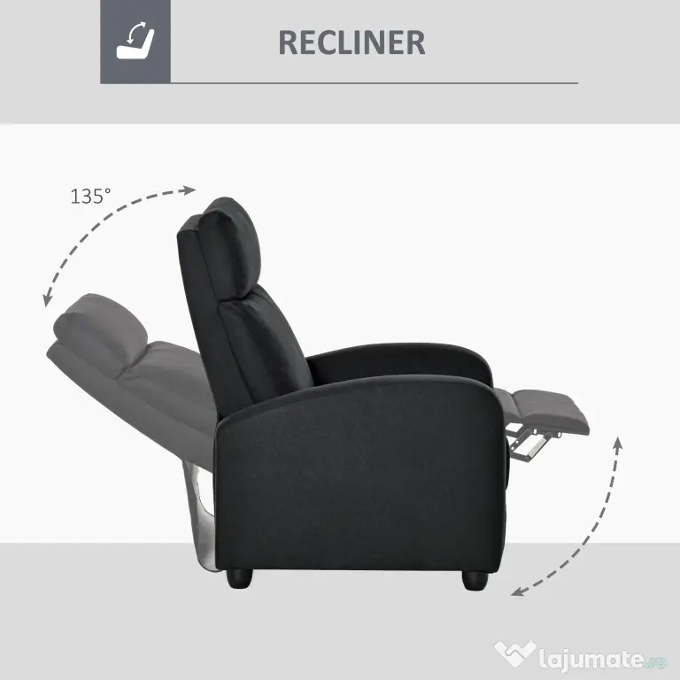 HOMCOM fotoliu recliner, 69x87x100,5cm, negru | AOSOM RO