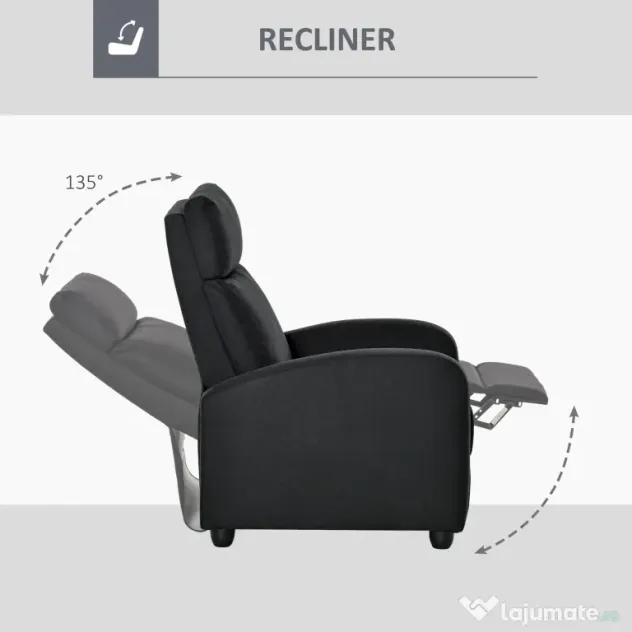 HOMCOM fotoliu recliner, 69x87x100,5cm, negru | AOSOM RO