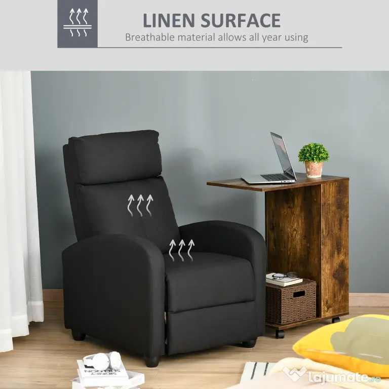 HOMCOM fotoliu recliner, 69x87x100,5cm, negru | AOSOM RO