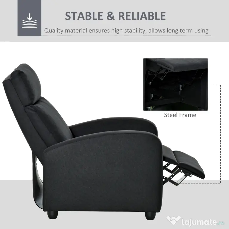 HOMCOM fotoliu recliner, 69x87x100,5cm, negru | AOSOM RO