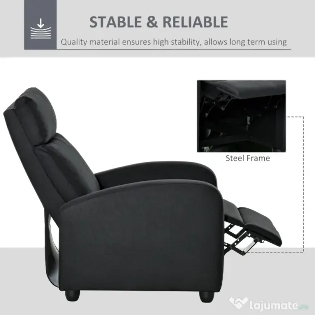 HOMCOM fotoliu recliner, 69x87x100,5cm, negru | AOSOM RO