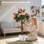 Outsunny Plantă Artificială de Trandafir cu 21 de Flori, cu Ghiveci din Ciment și Mușchi, Ø18x90 cm, Roz 